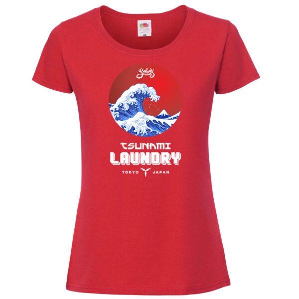 Tsunami laundry womens T shirt white on red