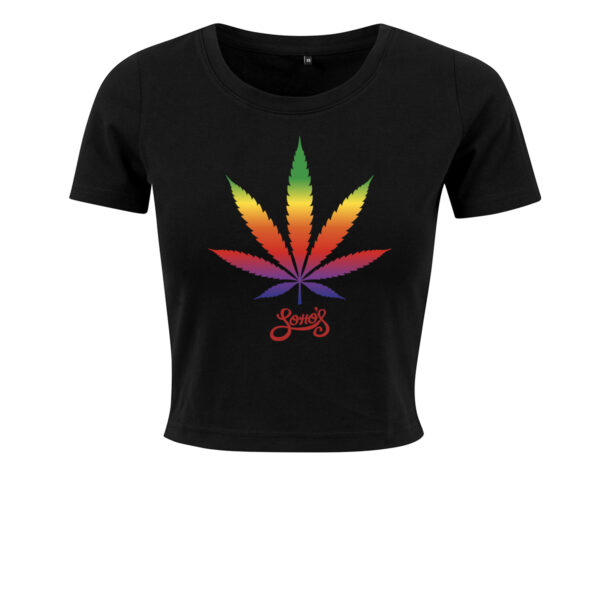cannabis leaf rainbow cropped top black for women