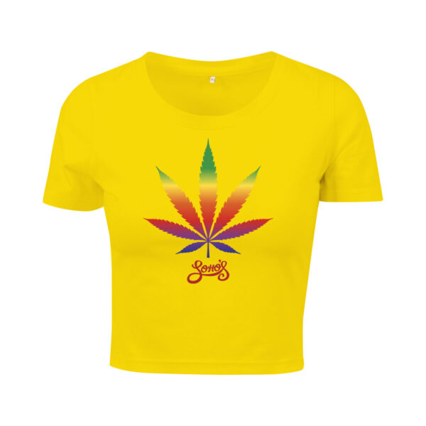 cannabis leaf rainbow cropped top yellow for women
